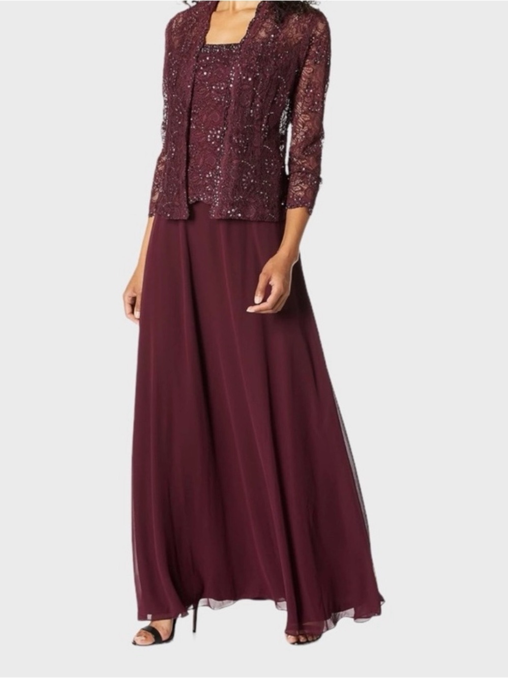 Emma Street Sequin Bodice Spaghetti Strap Maxi Dress - Wine
